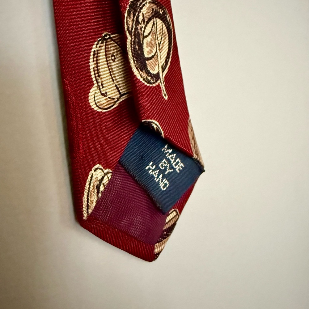 Polo by Ralph Lauren Red Silk Novelty Hat Print Tie 90’s Vintage Retro Pattern - Picture 4 of 5